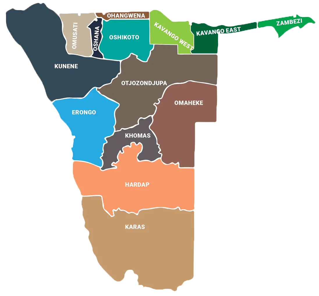 Map of the regions of Namibia